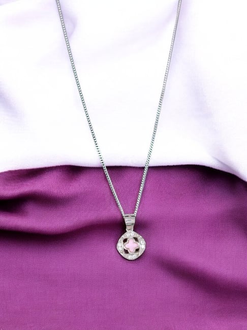 Taraash 925 Sterling Silver Combo Of Pink Clover Pendant With Chain For Women-picture-27