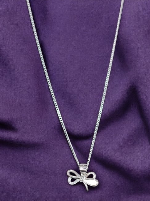 Taraash 925 Sterling Silver Combo Of Pink Mother Of Pearl Bow Shaped Pendant With Chain For Women