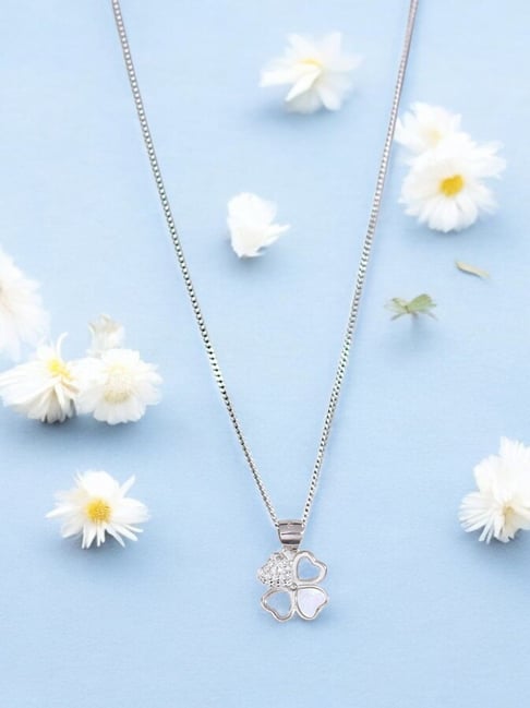 Taraash 925 Sterling Silver Combo Of Pink Mother Of Pearl Four-leaf Clover Pendant For Women