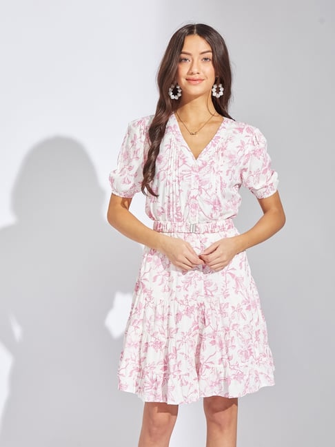 sachin and babi light blue dress Casual Summer Floral Mini Dress Lantern Sleeve Skater Dress |