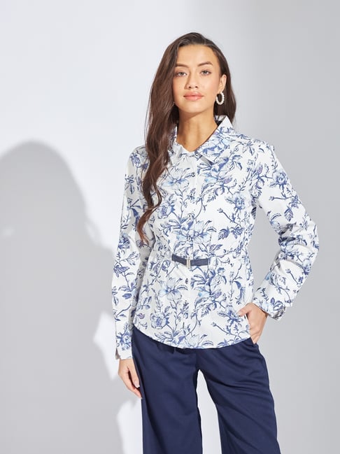 Latin Quarters Blue Print Long Sleeves Casual Shirt-picture-19
