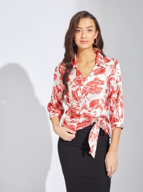 Latin Quarters Red Print Three-Quarter Sleeves Tops-picture-27