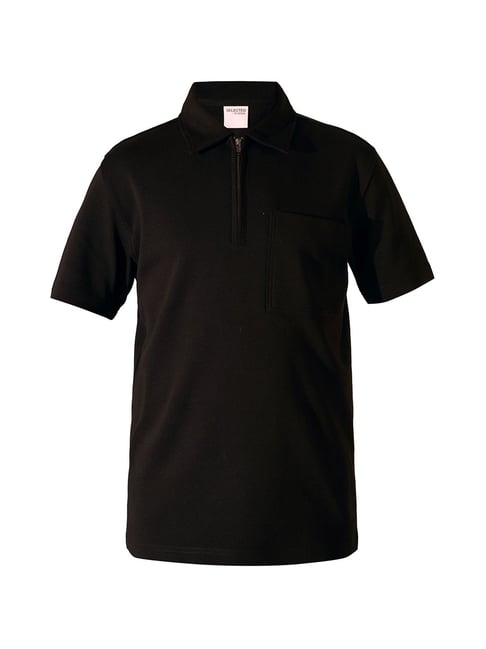 Selected Homme Black Cotton Regular Fit Polo T-Shirt