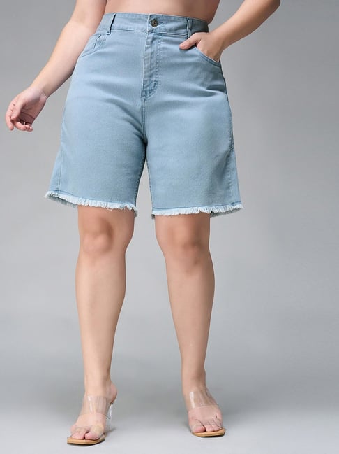 Miss Chase A+ Blue Denim Regular Fit Shorts