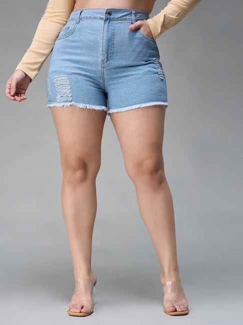 Miss Chase A+ Blue Denim Relaxed Fit Shorts
