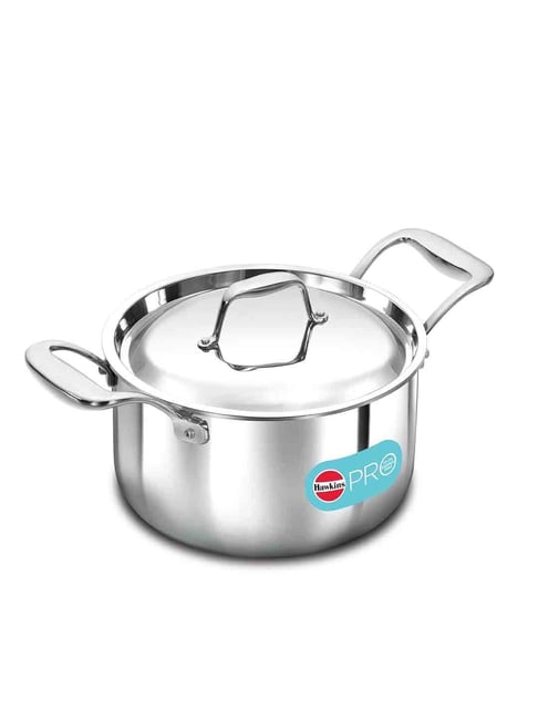 Hawkins 3 L Pro TriPly Stainless Steel Milk Pan with Lid, Milk Pot, Sauce Pan, Silver (PSMP30S)