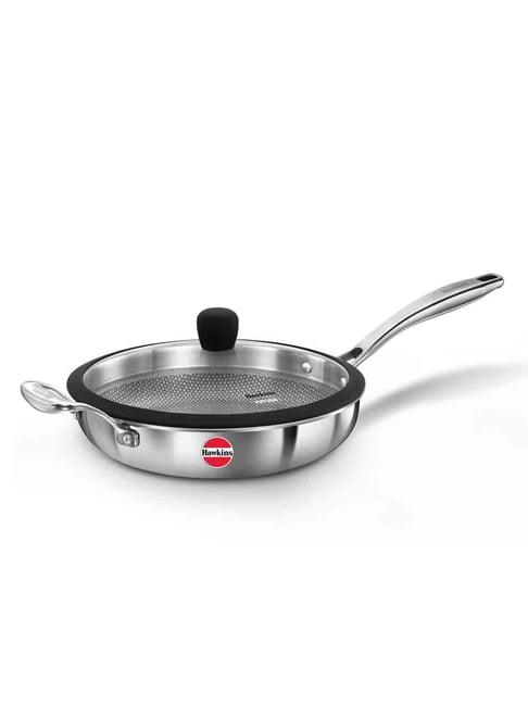 Hawkins Pro 26 cm Shielded Nonstick Triply Frying Pan with Handle & Glass Lid, Silver (PSNF26G)