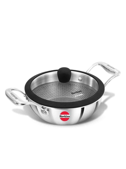 Hawkins Pro 1.5 L Shielded Nonstick Triply Deep-Fry Pan, Kadhai with Handles & Lid, Silver(PSNK15G)