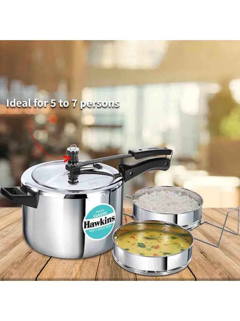 Hawkins Classic L Tri-Ply Pressure Cooker with Separator, Inner Lid  Cooker, Silver (SSTCL51)
