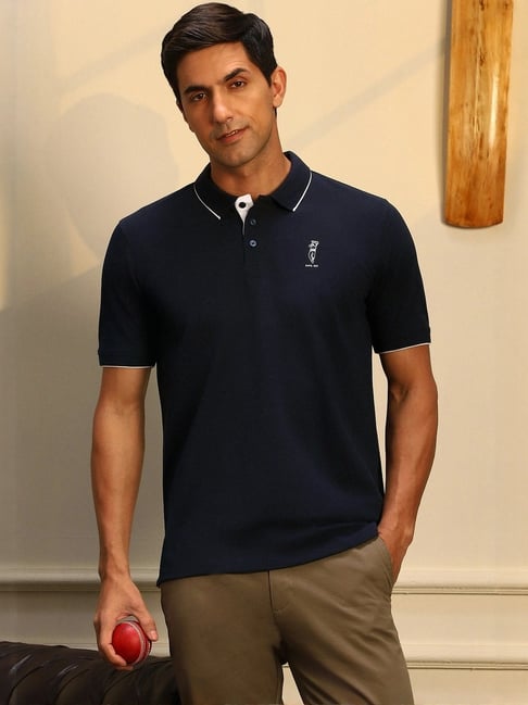 Peter England Navy Regular Fit Printed Sports T-Shirt