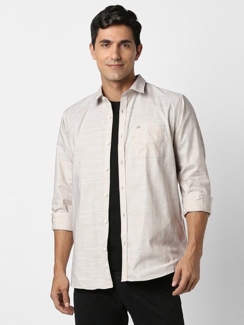 Buy Peter England Grey Slim Fit Striped Shirt for Mens Online