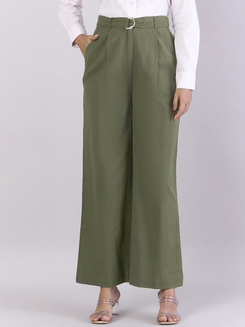 Powersutra Olive Cotton Regular Fit Trousers