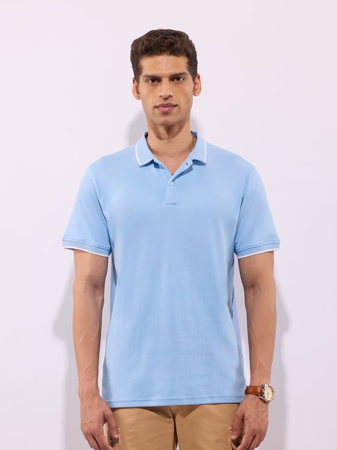 Hoversoul Sky Blue Cotton Regular Fit Half Sleeves Polo T-Shirt-picture-32