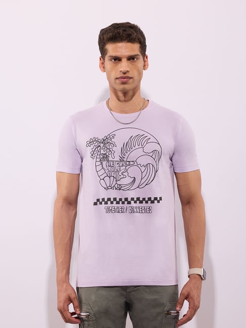 Hoversoul Lavender Cotton Regular Fit Printed Half Sleeves Round Neck T-Shirt-picture-23