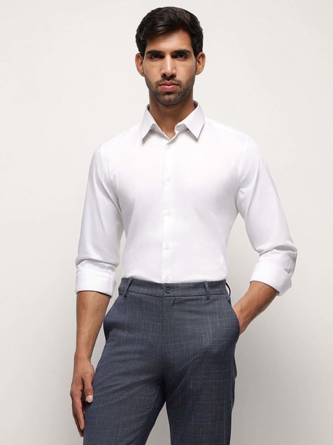 Subtract White Cotton Slim Fit Shirt
