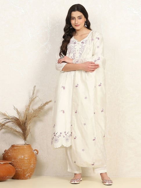 white embroidered dress material Organza Embroidered White Unstitched Dress Material With Dupatta Salwar Studio