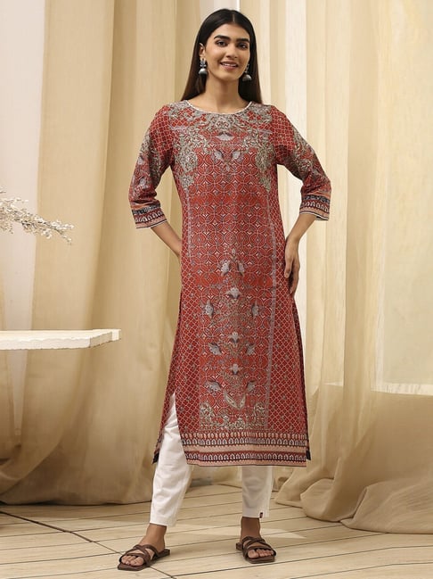 Biba Brown Cotton Regular Fit Printed Kurtas-picture-36