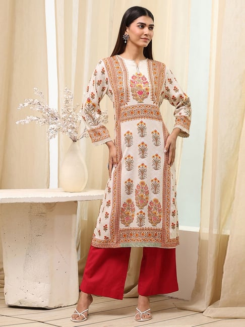 Biba Off White Regular Fit Printed Kurtas-picture-30