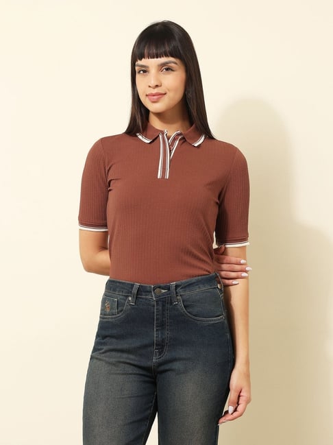 U.S. Polo Assn. Brown Regular Fit Texture Polo T-Shirt-picture-48