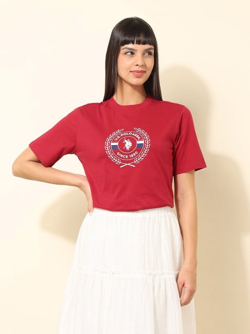 U.S. Polo Assn. Red Cotton Boxy Fit Printed Top-picture-11