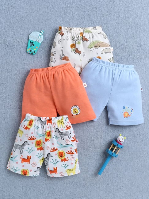 Bumzee Boys Orange & Sky Blue Cotton Printed Shorts - Pack of 4