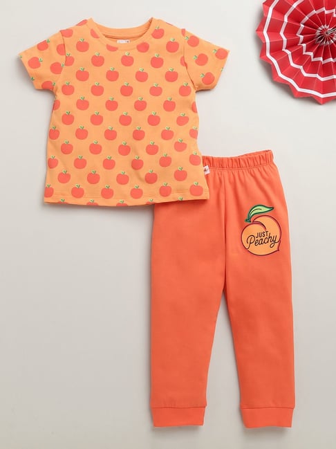 Bumzee Girls Peach Cotton Graphic T-Shirt with Pyjama