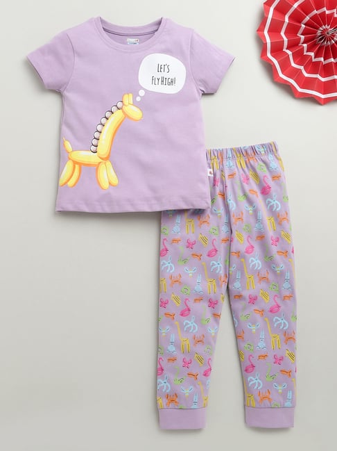 Bumzee Girls Lilac Cotton Printed T-Shirt with Pyjama