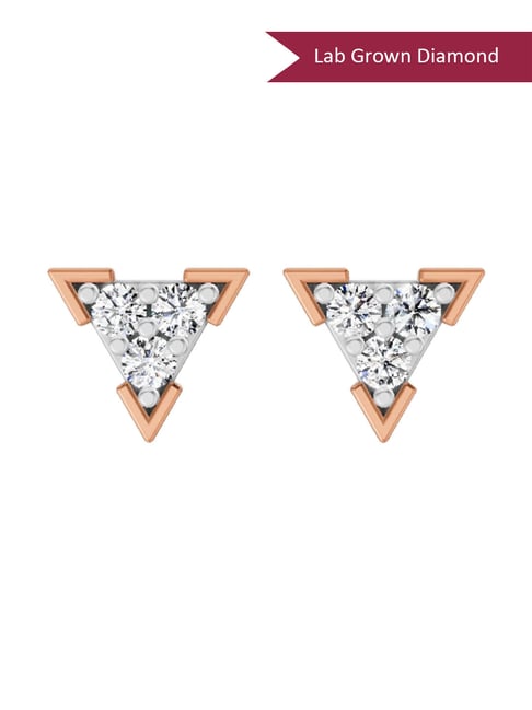 Sparkles Rose Gold Lab Grown Diamond 14KT 1.05ct 3 Stone Triangle Earring For Women-picture-31