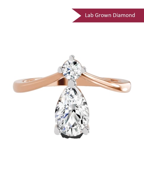 Sparkles Rose Gold Lab Grown 2 Diamond 14KT 1.03ct Pear Ring For Women-picture-17