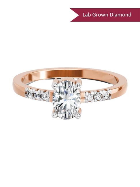 Sparkles Rose Gold Lab Grown 7 Diamond 14KT 0.7ct Oval Ring For Women-picture-41