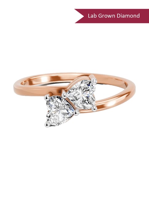Sparkles Rose Gold Lab Grown 2 Diamond 14KT 0.7ct Heart Ring For Women-picture-44