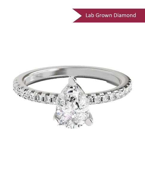 Sparkles White Gold Lab Grown 19 Diamond 0.97ct 14KT Pear Ring For Women-picture-18