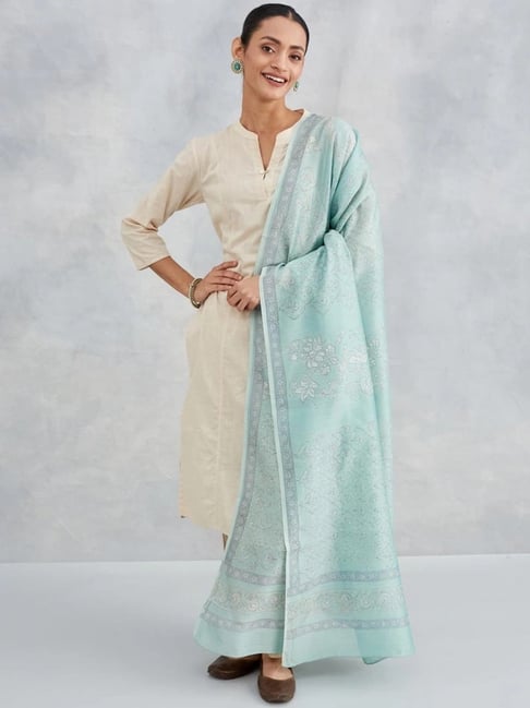 Fabindia Blue Floral Print Dupatta-picture-32
