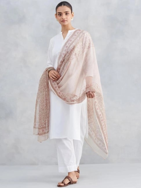 Fabindia Off White & Pink Printed Dupatta-picture-10