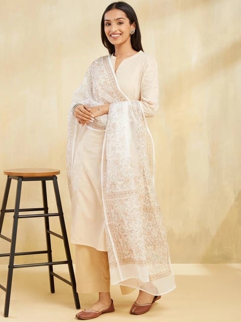 Fabindia Off White & Pink Floral Print Dupatta-picture-28