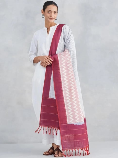 Fabindia Off White & Pink Printed Dupatta-picture-33