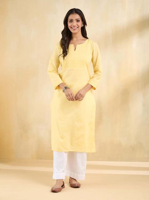 Fabindia Yellow Cotton Regular Fit Kurta-picture-44