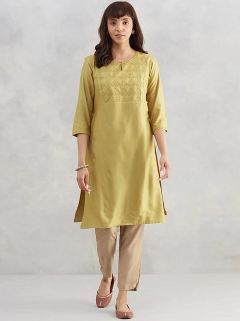 Fabindia Green Regular Fit Embroidered Kurta-picture-23