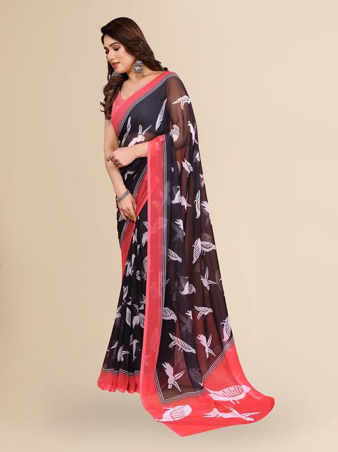 Winza Designer Black Printed Saree with Unstitched Blouse-picture-28