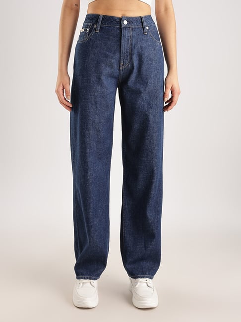 Calvin Klein Dark Indigo Lin Cotton Staright Fit High Rise Jeans
