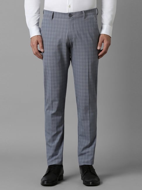 Louis Philippe Grey Slim Fit Checks Trousers-picture-31