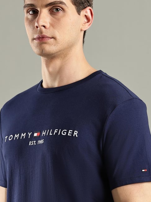 TOMMY HILFIGER Blue Cotton Regular Fit Logo T-Shirt