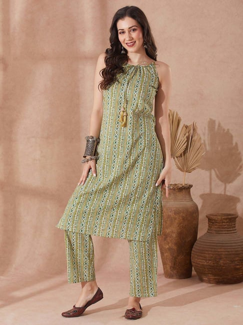 Green Kurti Designs Shoulder Strap Kurtis Online Globus Women
