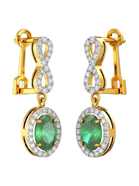 Joyalukkas 18k (750) Purity Yellow Gold Eternal Emerald Allure Diamond Earrings