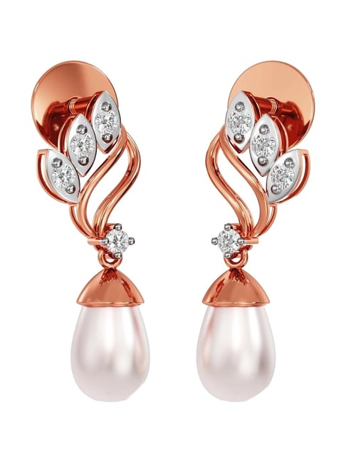 Joyalukkas 18k (750) Purity Rose Gold Leafy Pearl Drop Diamond Earrings
