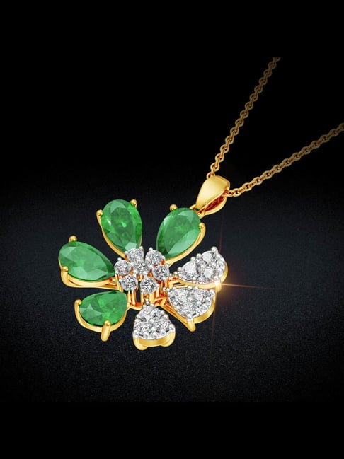 Buy Joyalukkas 18k (750) Emerald Bloom Diamond Pendant Online At