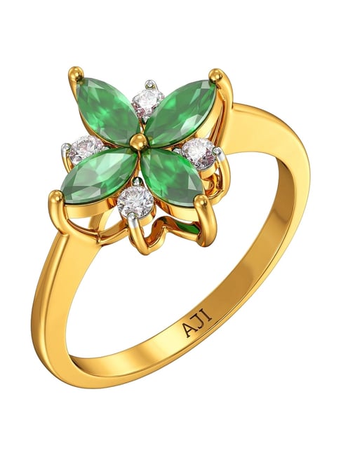 Joyalukkas 18k (750) Purity Yellow Gold Petals of Emerald Diamond Ring