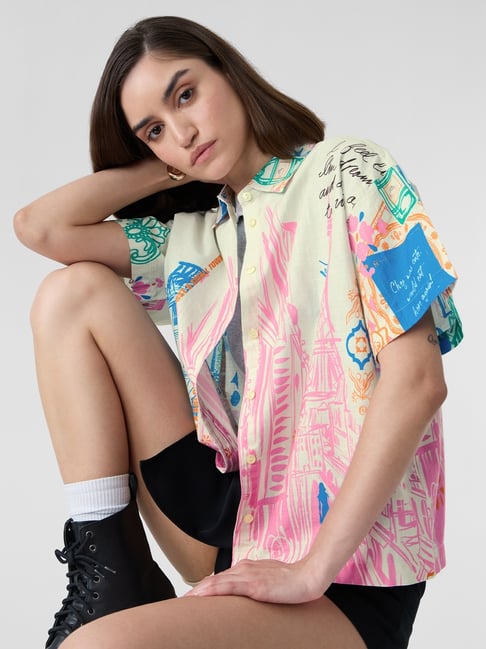 The Souled Store White Cotton Loose Fit Printed Shirt-picture-35