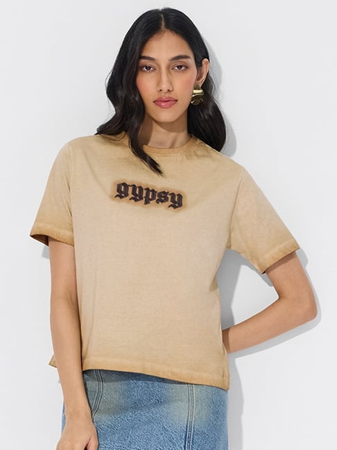 The Souled Store Beige Cotton Relaxed Fit Printed T-Shirt-picture-32