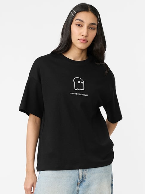 The Souled Store Black Cotton Loose Fit Printed T-Shirt-picture-28